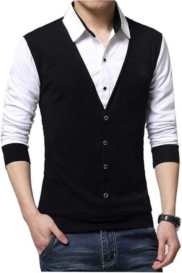 Cotton Blend Color Block Full Sleeves Slim Fit Casual Shirts